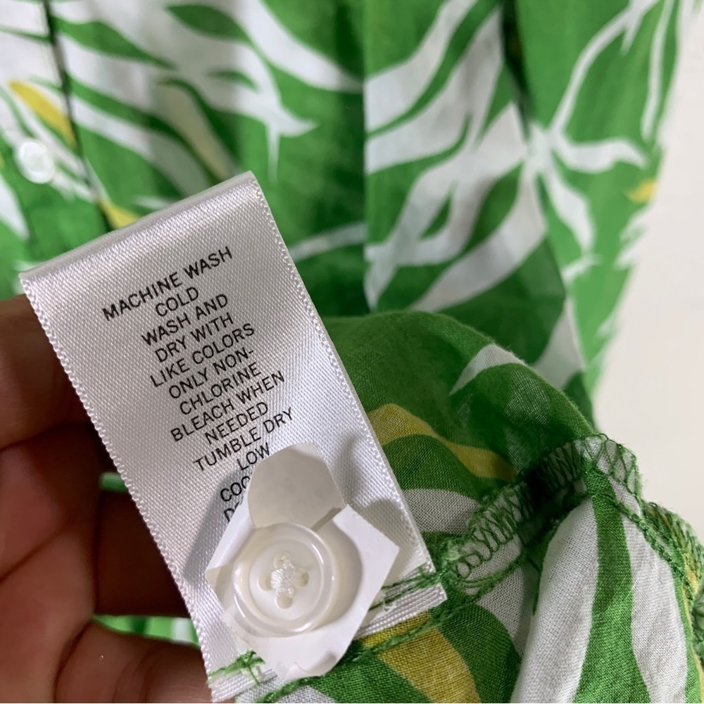 Banana republic green palm print blouse Hawaiian 100% cotton button up XS top - Picture 6 of 11